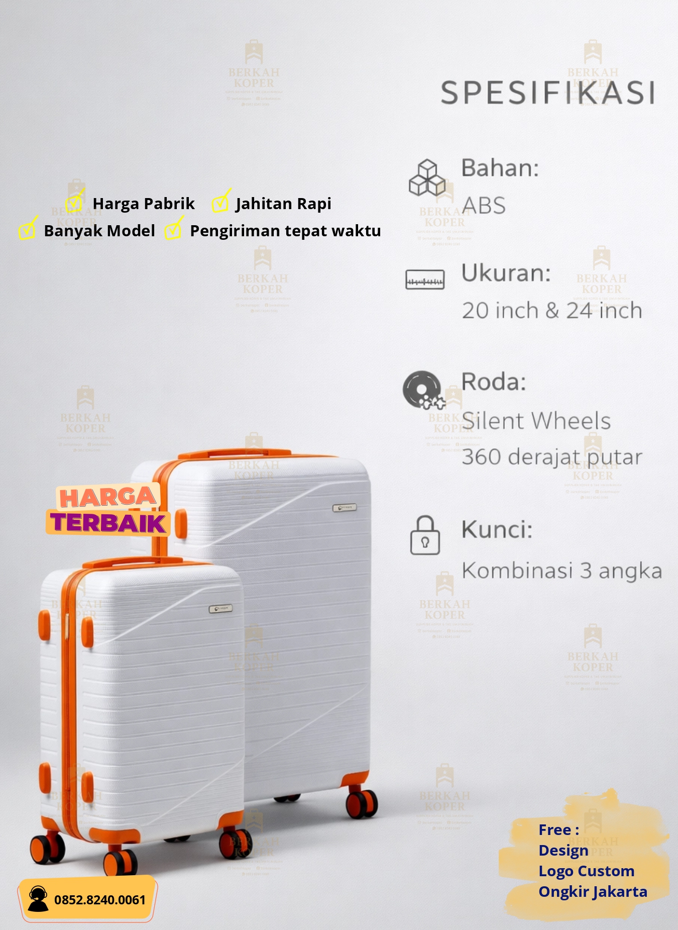Koper ABS Stripe Siku Besi — tampilan sudut
